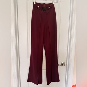 High-Waisted Wide Leg Pants Burgundy Maroon Small Flowy Elegant by Valentine
